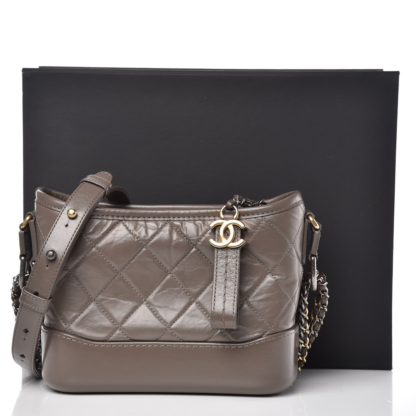 Aged Calfskin Quilted Small Gabrielle Hobo Grey