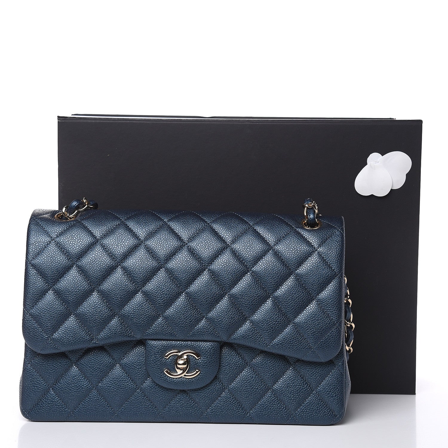 Chanel Iridescent Caviar Quilted Jumbo Double Flap Dark Blue 12 of 12