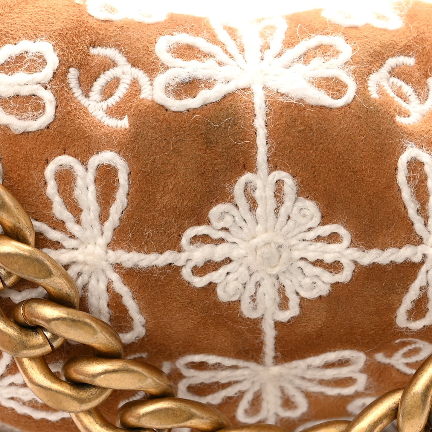 Suede Shearling Lambskin Embroidered Medium Chanel 19 Flap Brown White