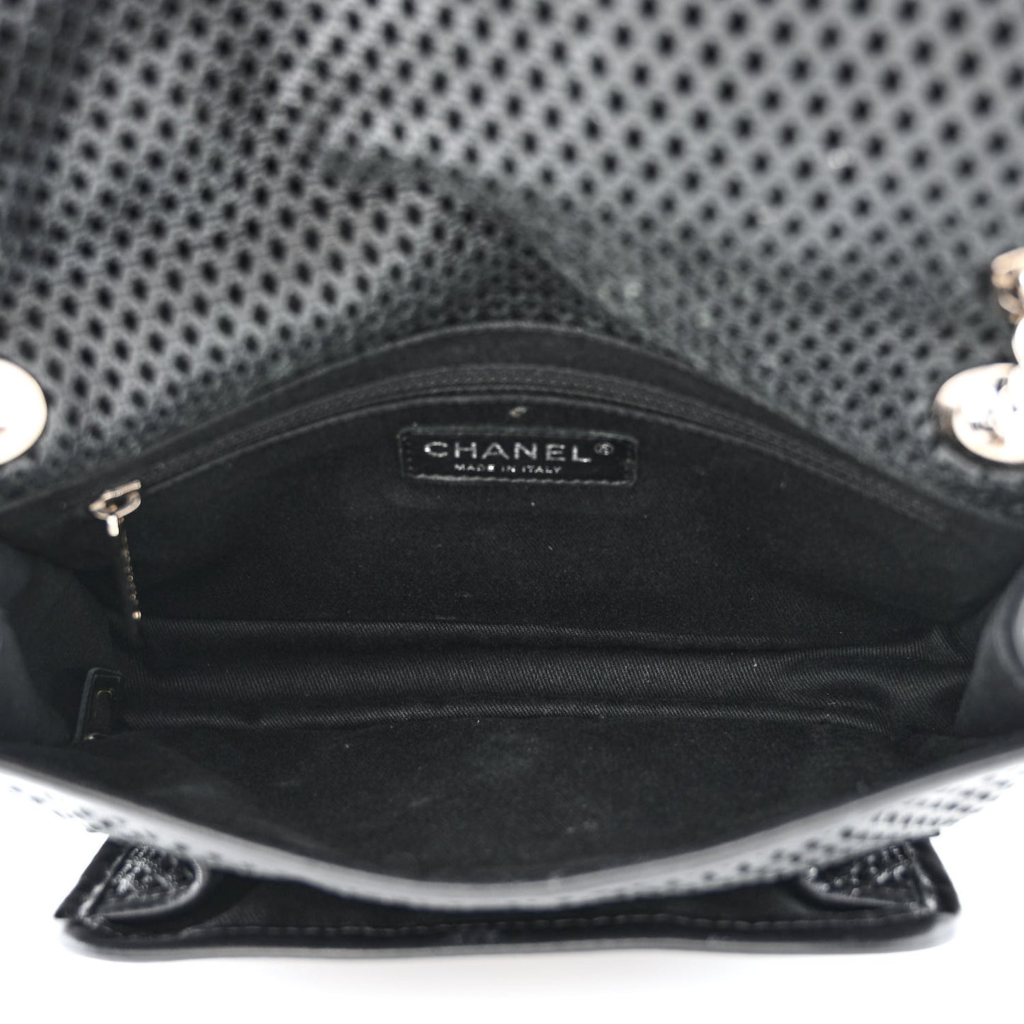 Metallic Perforated Calfskin Small Up In The Air Flap Black