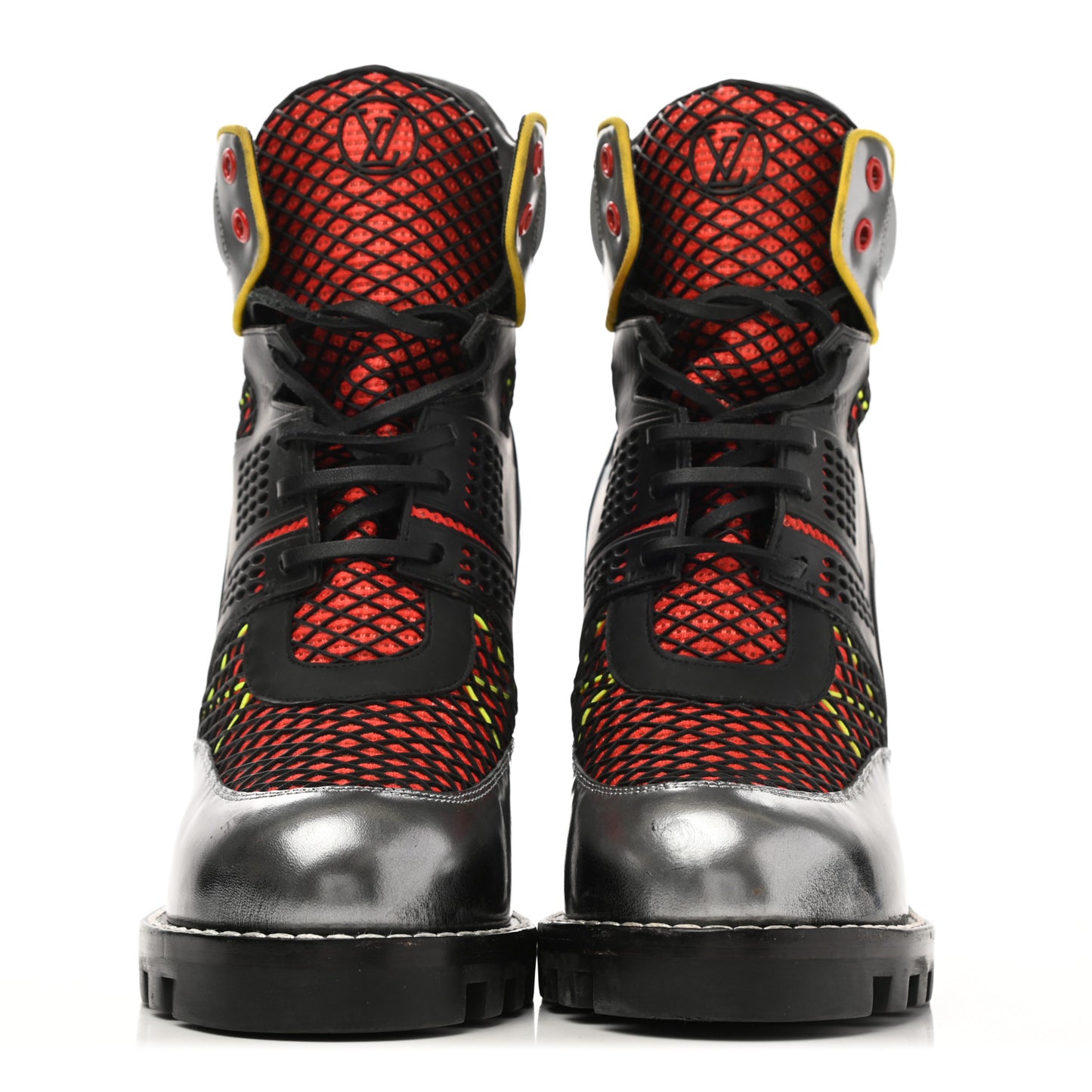 Metallic Calfskin Technical Fabric Digital Gate Ankle Boots 41 Black Red