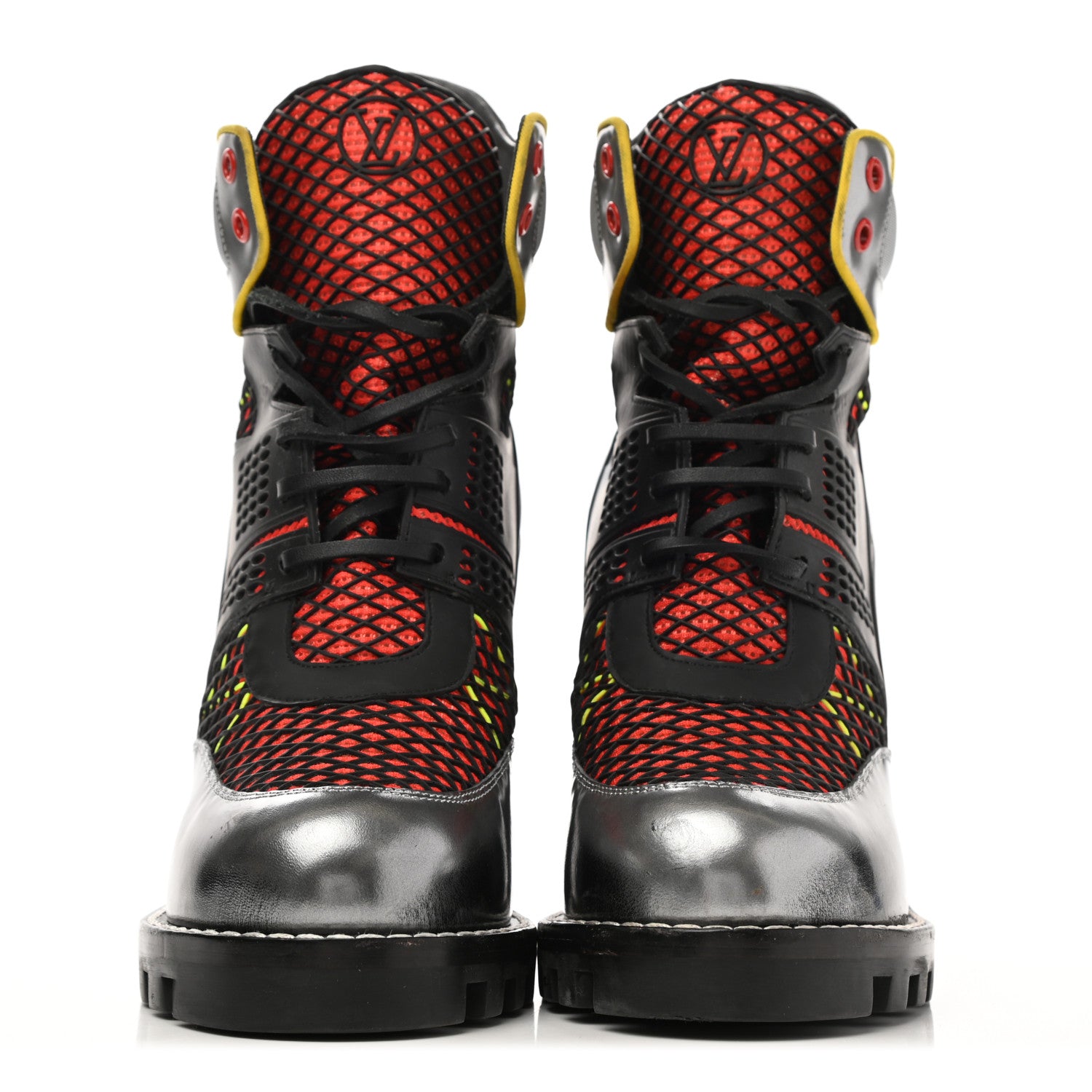 Louis Vuitton Metallic Calfskin Technical Fabric Digital Gate Ankle Boots 41 Black Red 2 of 16