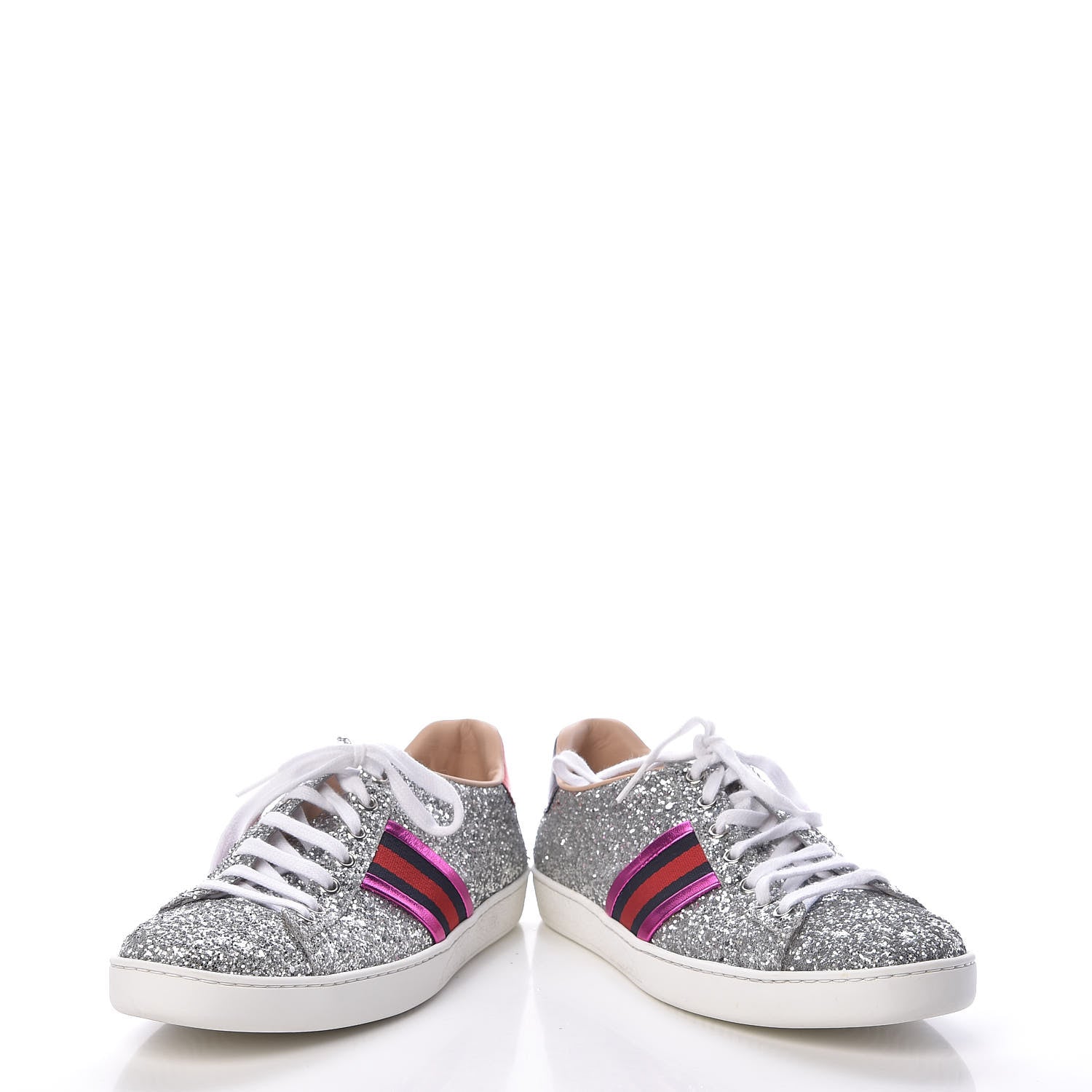 Gucci Glitter Web Womens Ace Sneakers 38.5 Silver 6 of 14
