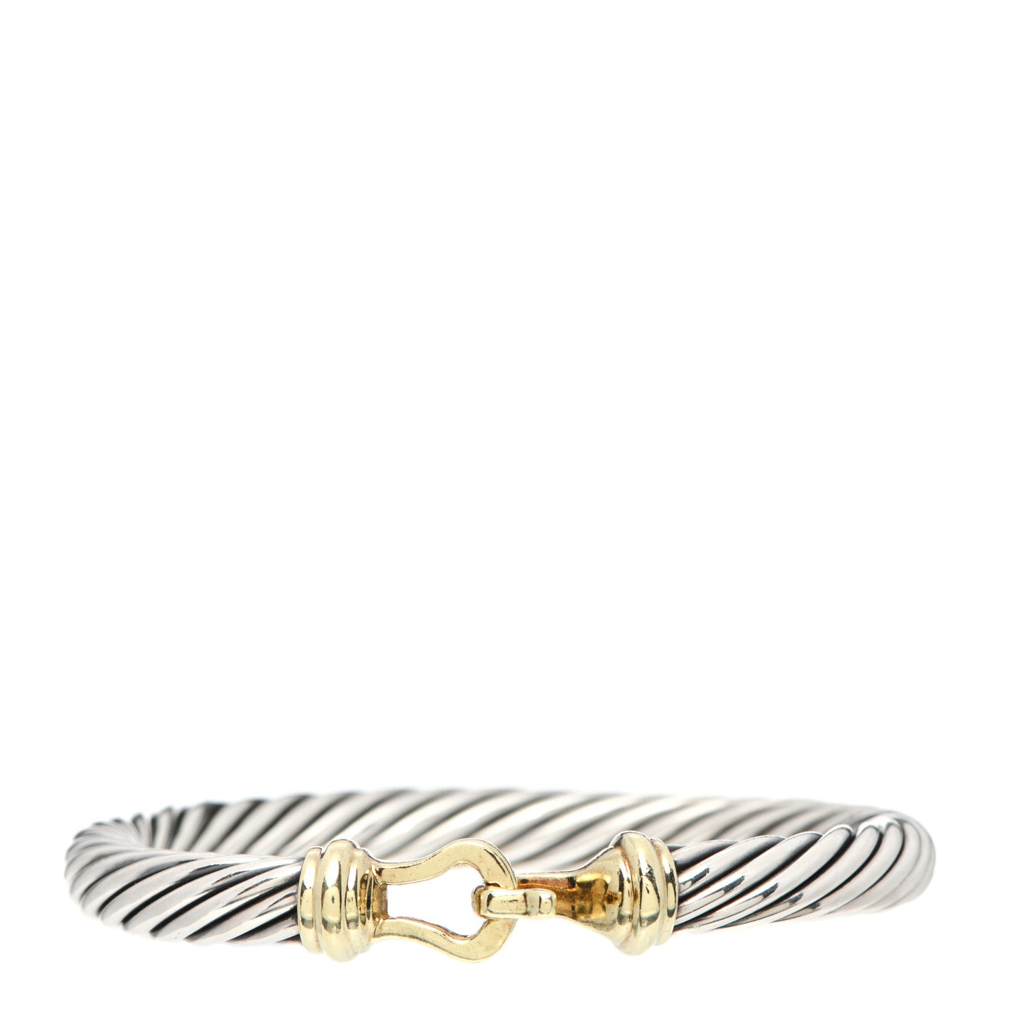 Sterling Silver 14K Yellow Gold 7mm Cable Classic Buckle Bracelet