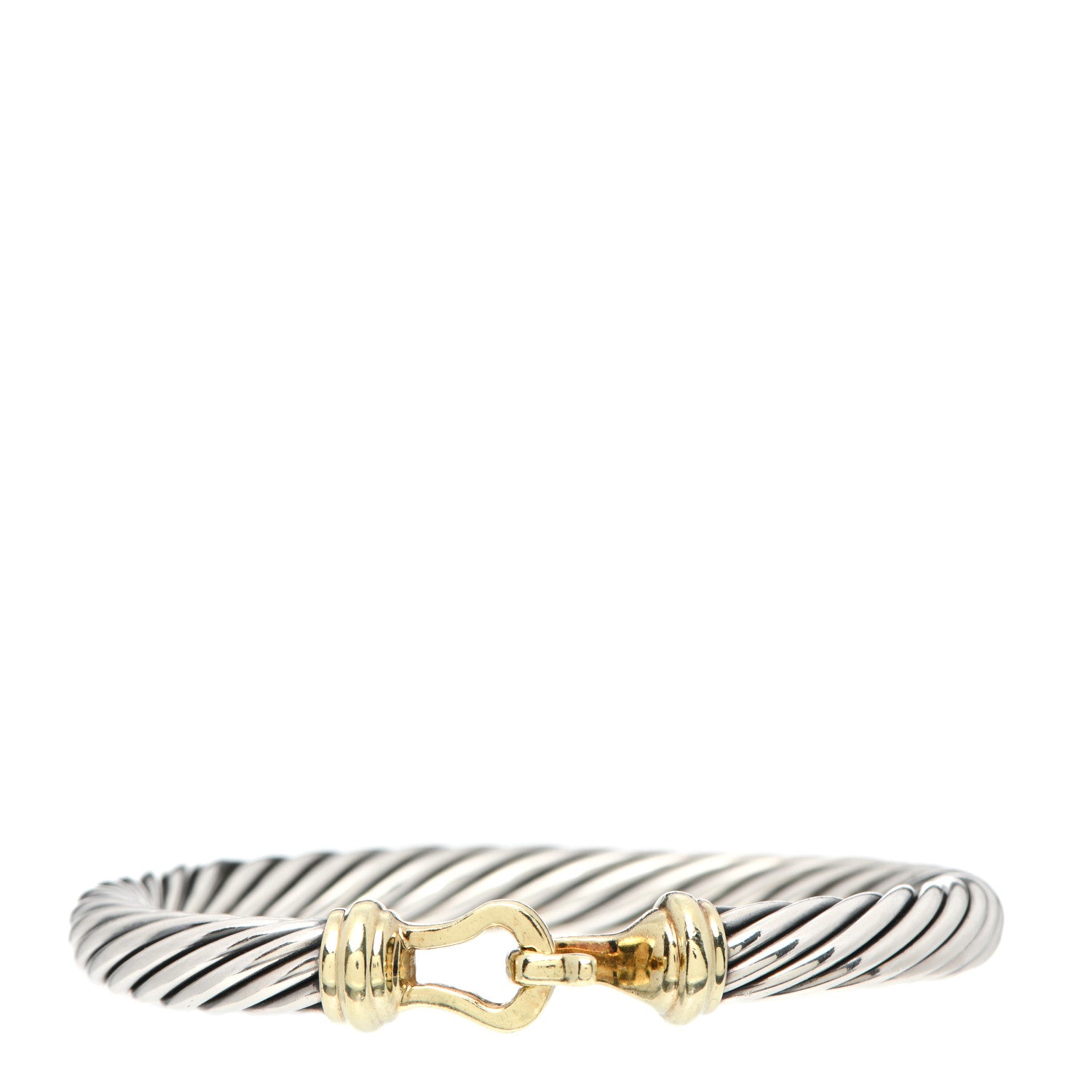 David Yurman Sterling Silver 14K Yellow Gold 7mm Cable Classic Buckle Bracelet 1 of 5