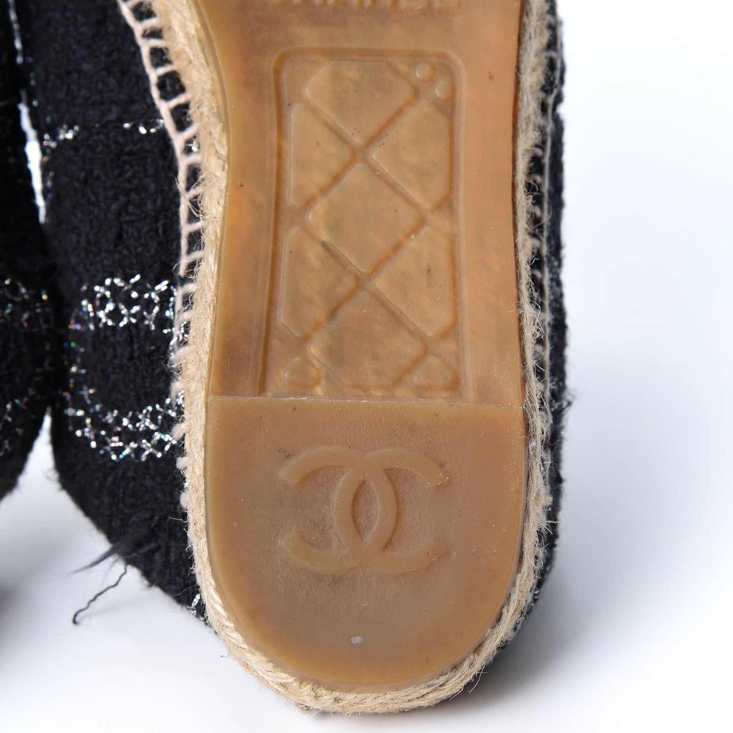 Tweed Lambskin CC Espadrilles 37 Black Silver