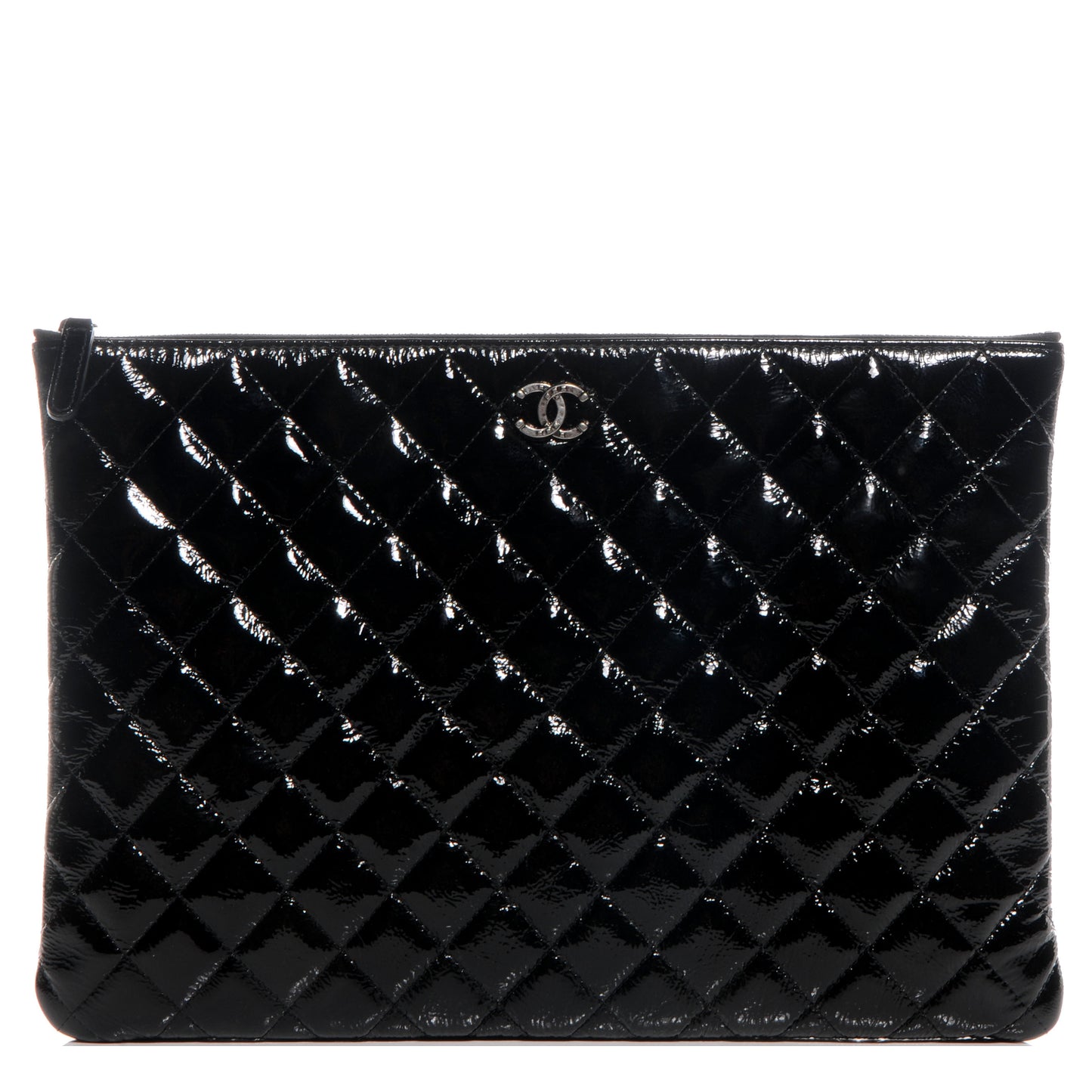 Patent Quilted Large Cosmetic Case Black