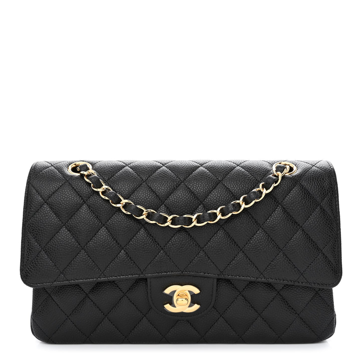 Caviar Quilted Medium Double Flap Black