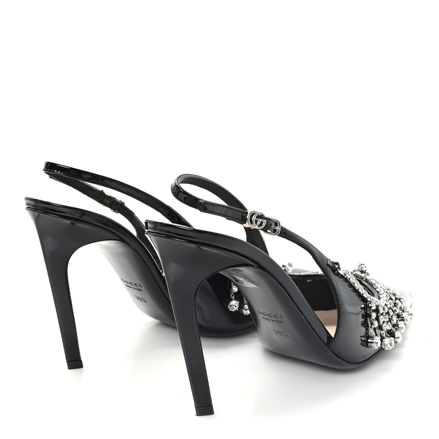 Gucci Vernice Crystal Embellished Guinevere Slingback Pumps 39.5 Black 5 of 10