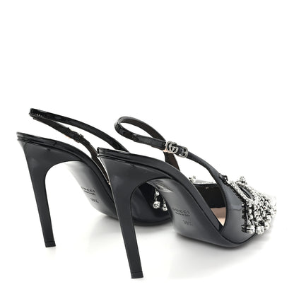 Gucci Vernice Crystal Embellished Guinevere Slingback Pumps 39.5 Black 5 of 10