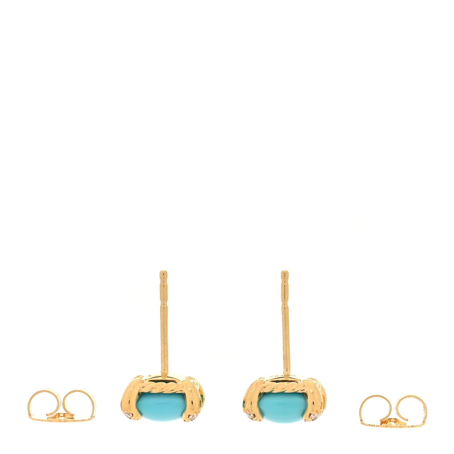 18K Yellow Gold Diamond Turquoise 8mm Chatelaine Earrings