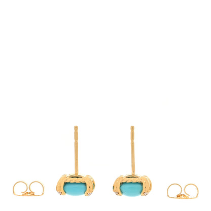 David Yurman 18K Yellow Gold Diamond Turquoise 8mm Chatelaine Earrings 3 of 4