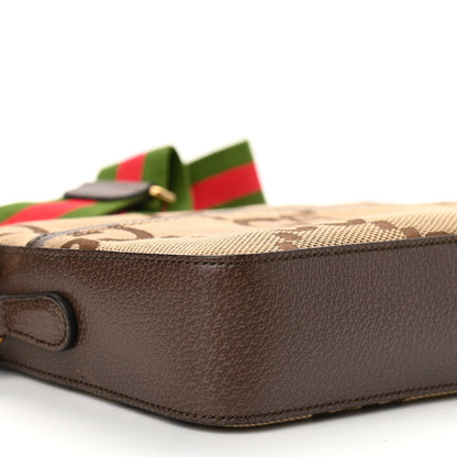 Gucci Monogram Jumbo GG Textured Dollar Calfskin Web Messenger Shoulder Bag Camel Ebony New Acero 9 of 10