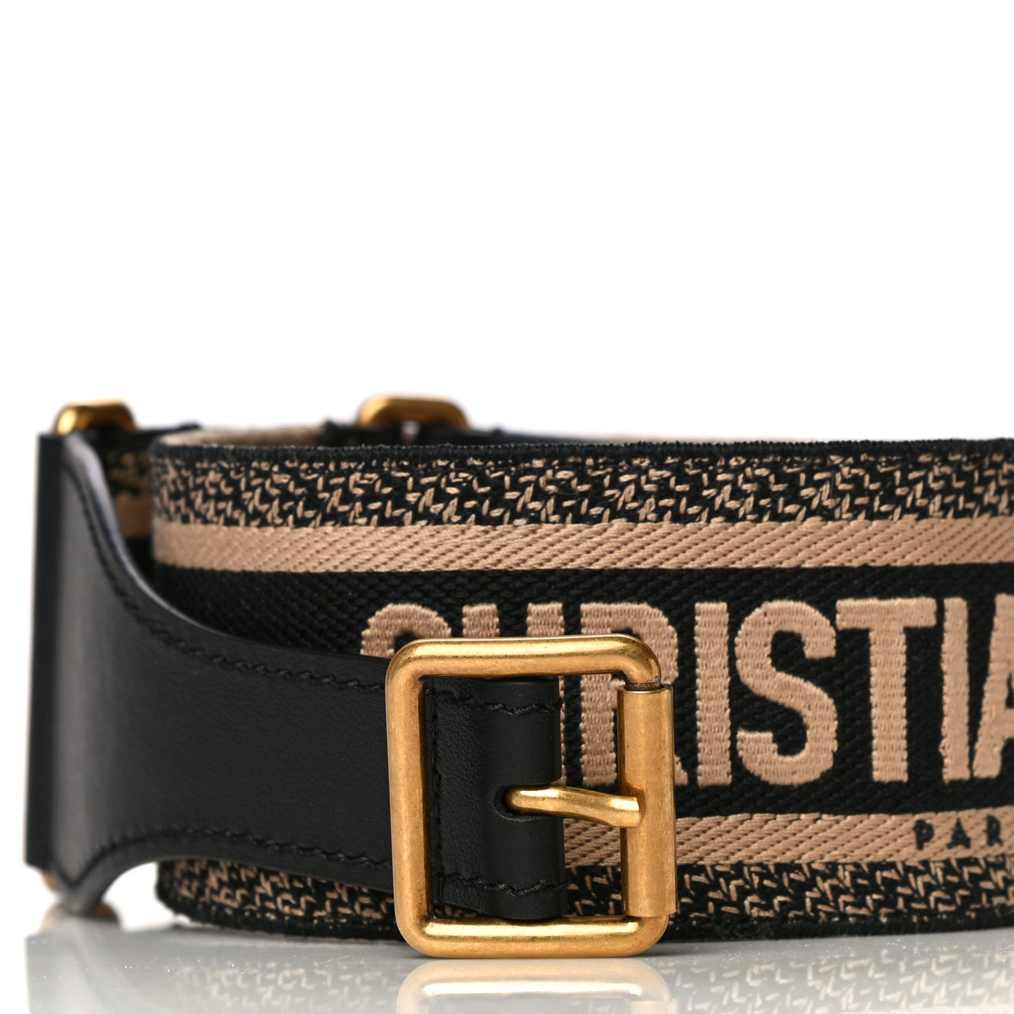 Canvas Embroidered Large Book Belt 75 30 Black Beige