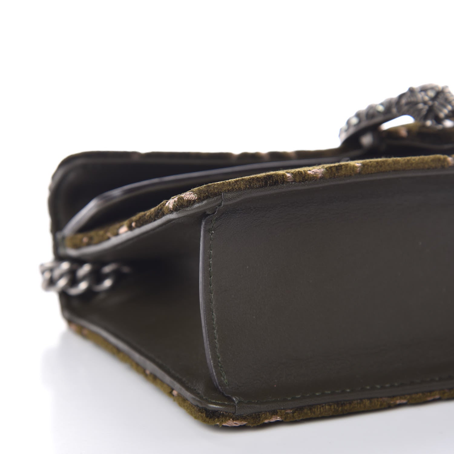 Gucci Velvet Moon Calfskin Crystal GG Monogram Small Dionysus Shoulder Bag Dark Olive Rose Gold 9 of 12