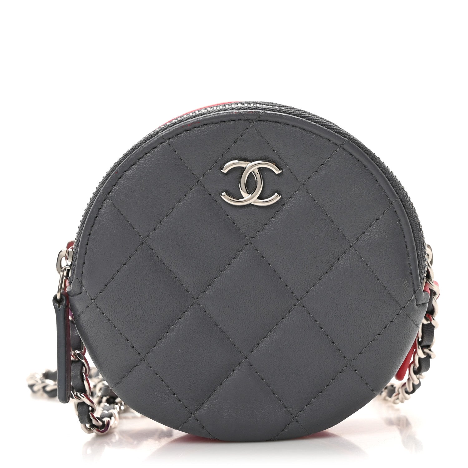 Chanel Lambskin Quilted Round Clutch With Chain Grey Multicolor 1 of 10