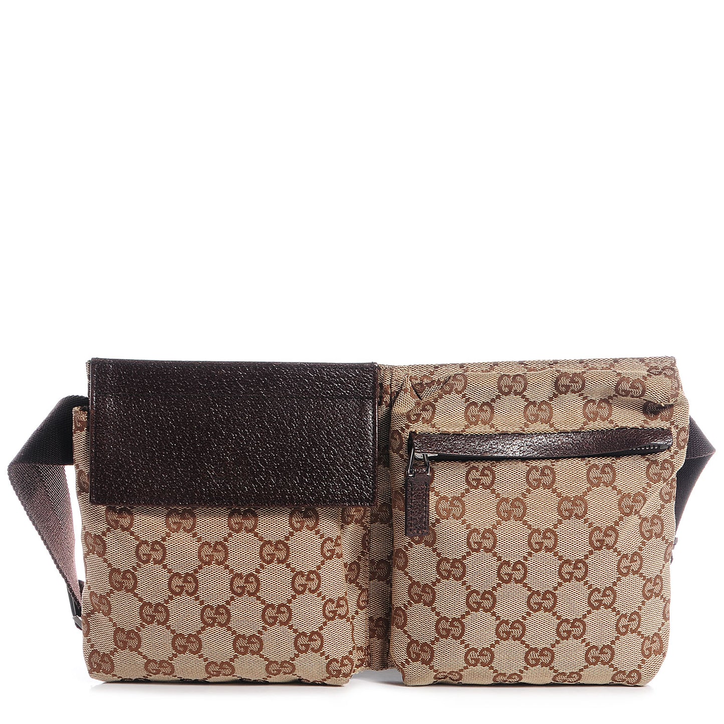 GG Monogram Double Pocket Belt Bag Dark Brown