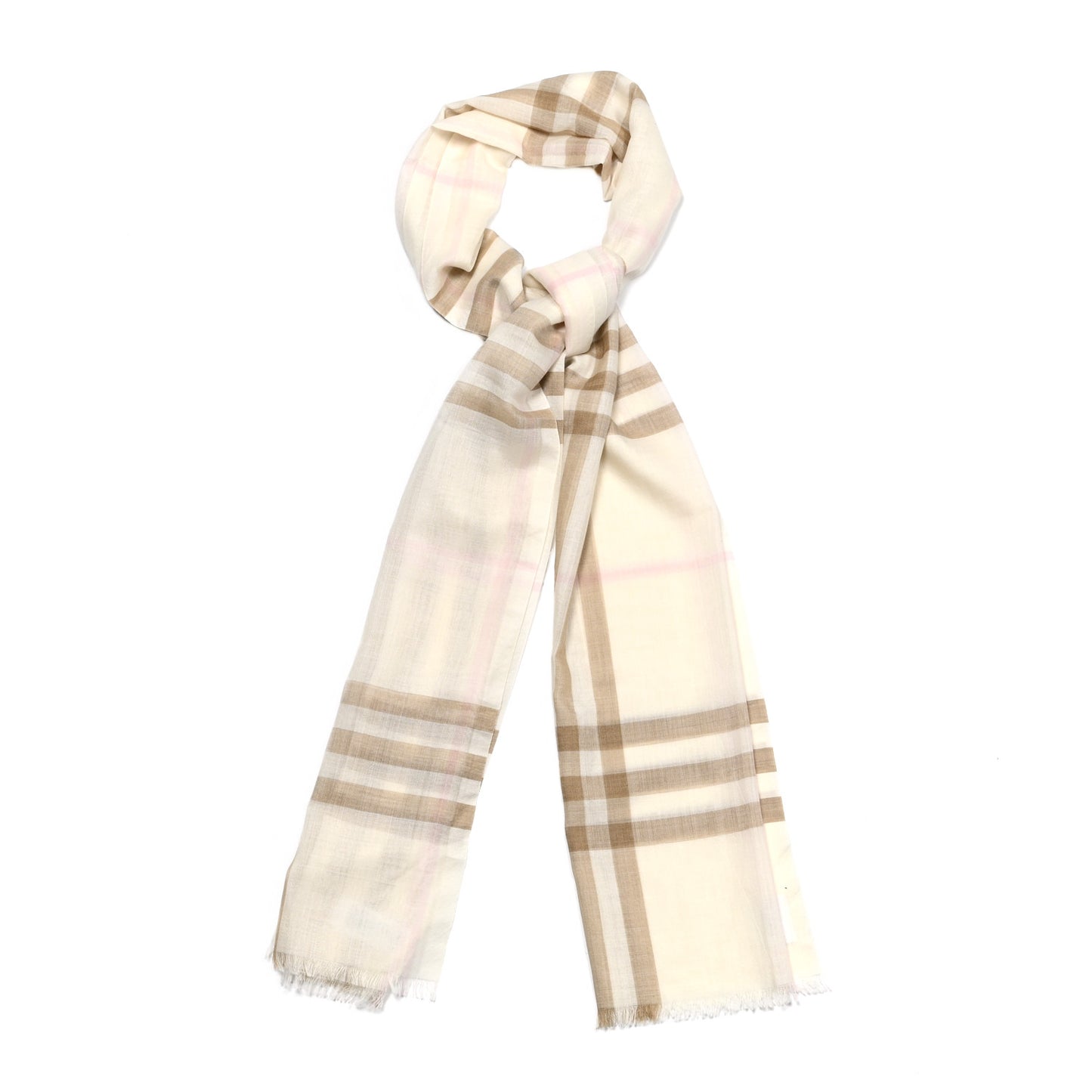 Wool Silk Gauze Giant Check Scarf White Alabaster
