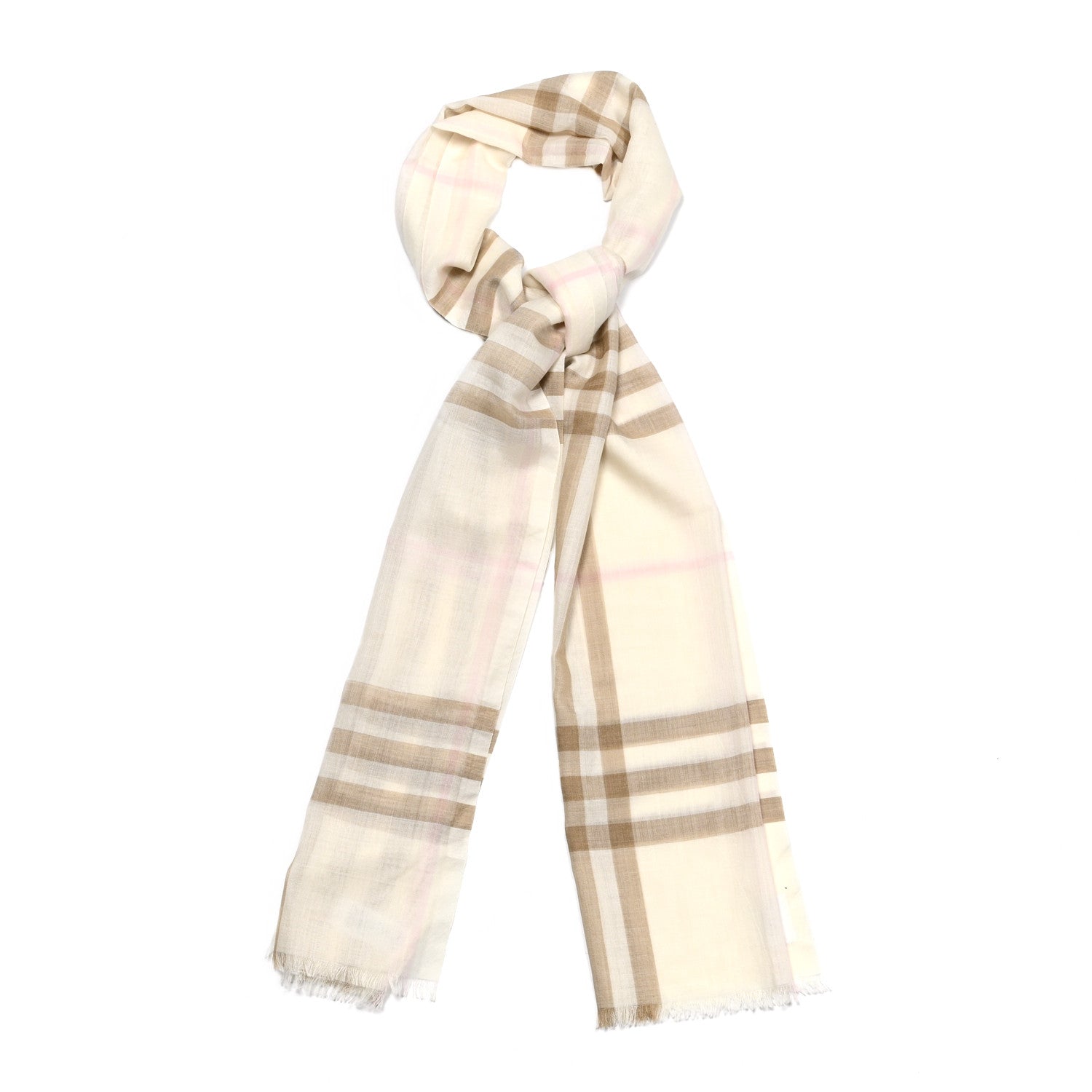 Burberry Wool Silk Gauze Giant Check Scarf White Alabaster 1 of 5