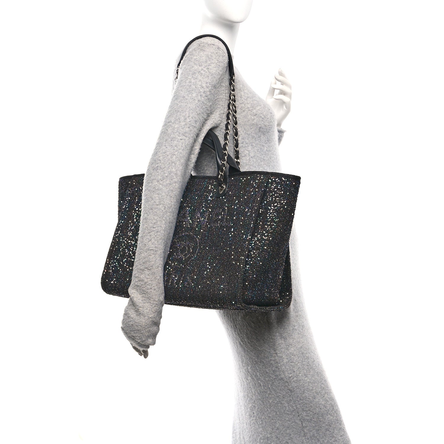 Chanel Calfskin Sequin Medium Deauville Tote Black 3 of 10
