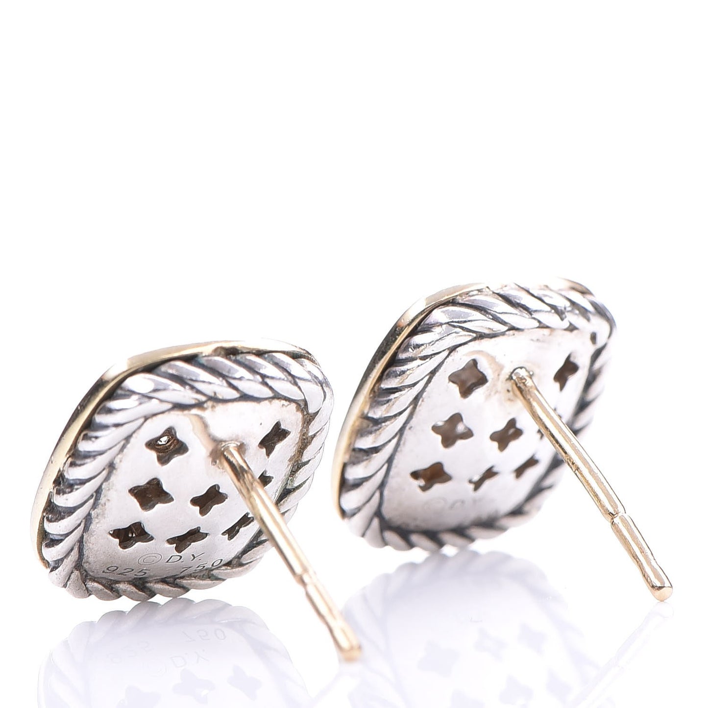 Sterling Silver 18K Yellow Gold Diamond Noblesse Stud Earrings