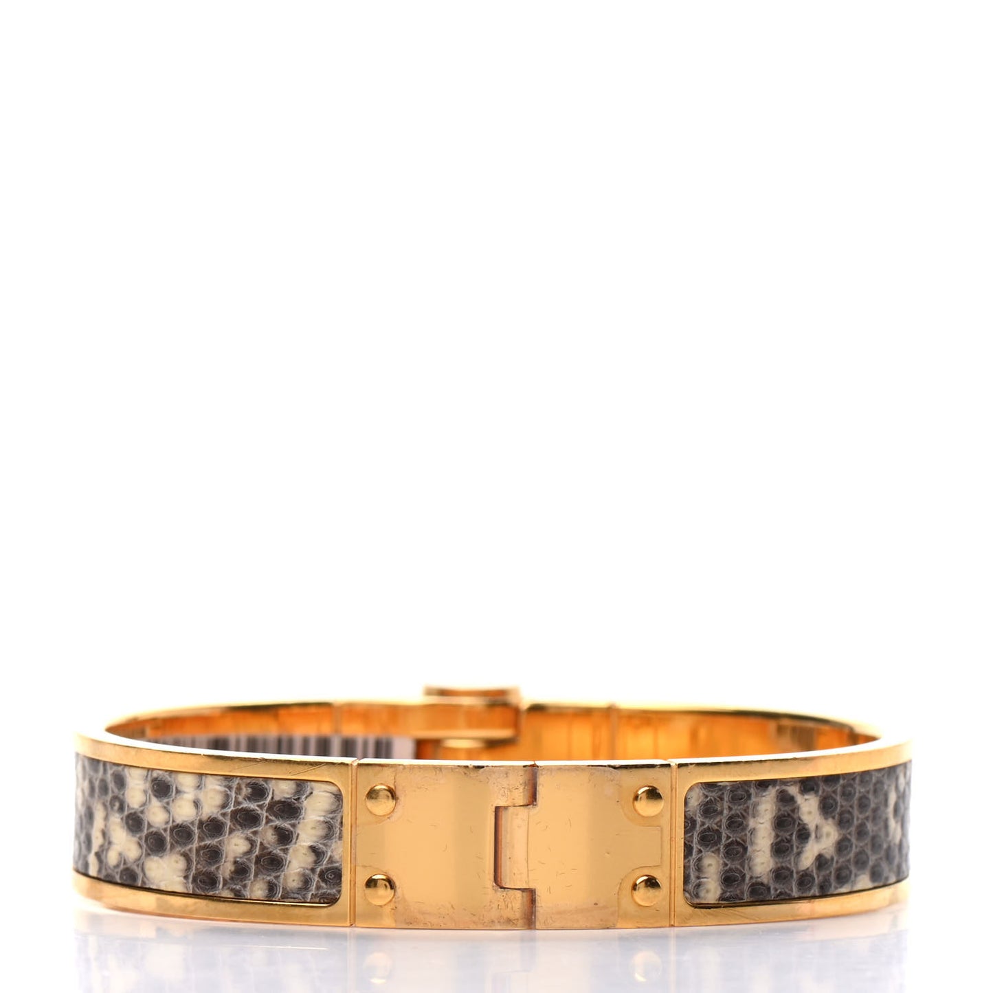 Lizard Charniere Cuir Narrow Hinged Bracelet S Ombre