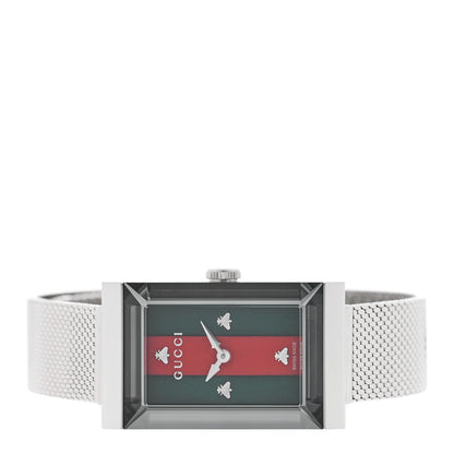 Gucci Stainless Steel Mother of Pearl 21mm Web G-Frame Mesh Quartz Watch Green 2 of 5