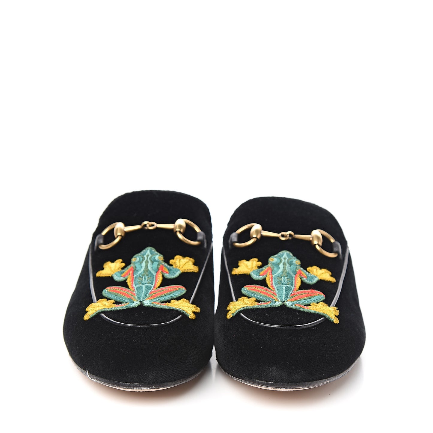 Velvet Frog Embroidered Womens Princetown Slippers 36.5 Black