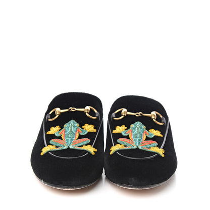 Gucci Velvet Frog Embroidered Womens Princetown Slippers 36.5 Black 2 of 11