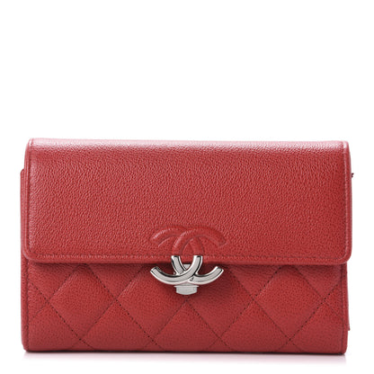 Chanel Grained Calfskin Quilted CC Box Flap Wallet Red 1 of 10