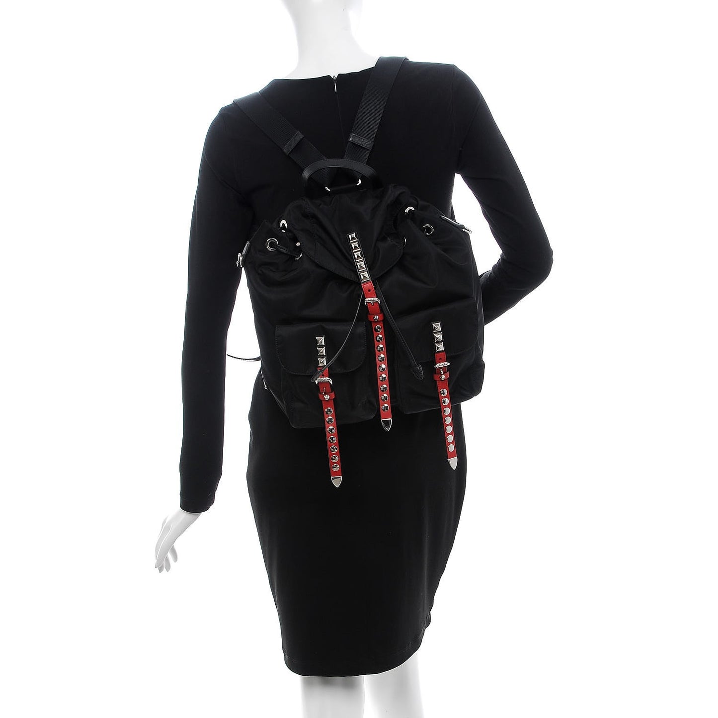 Nylon New Vela Studded Backpack Black Fuoco