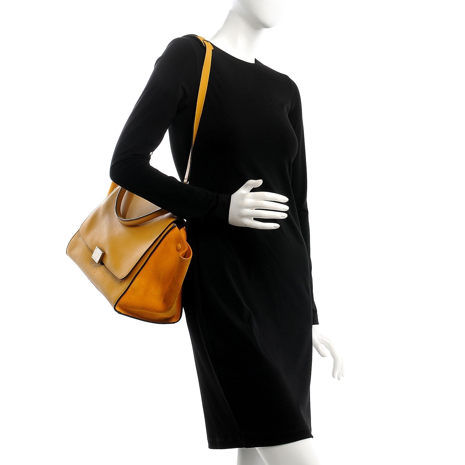 Celine Drummed Calfskin Suede Medium Trapeze Ocre 2 of 11