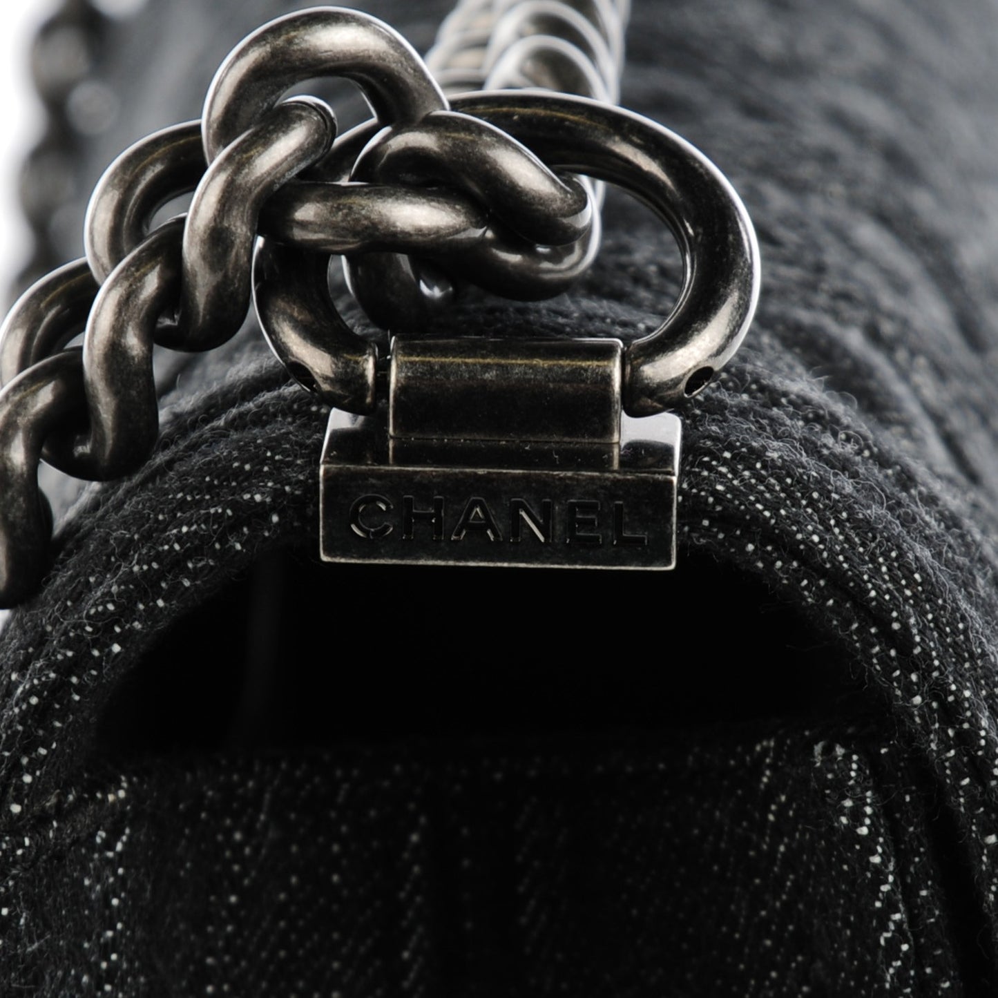 Denim Quilted New Medium Boy Flap Black