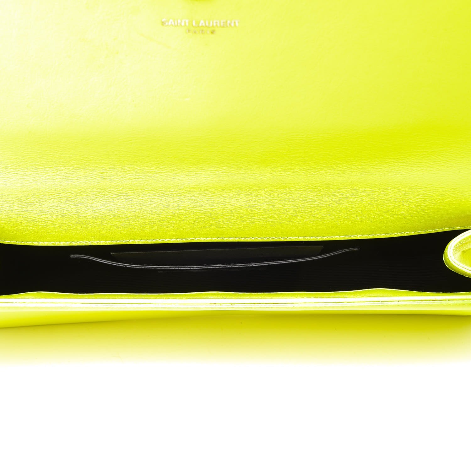 Saint Laurent Calfskin Classic Monogram Clutch Neon Yellow 4 of 15