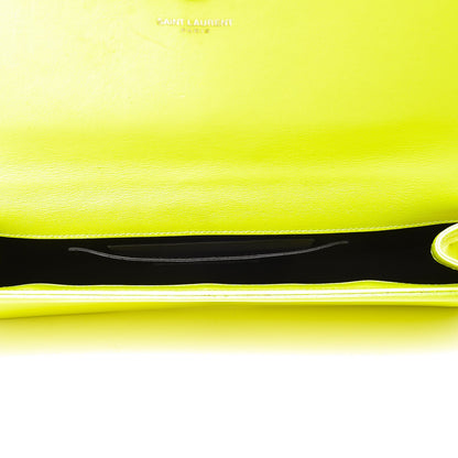 Saint Laurent Calfskin Classic Monogram Clutch Neon Yellow 4 of 15