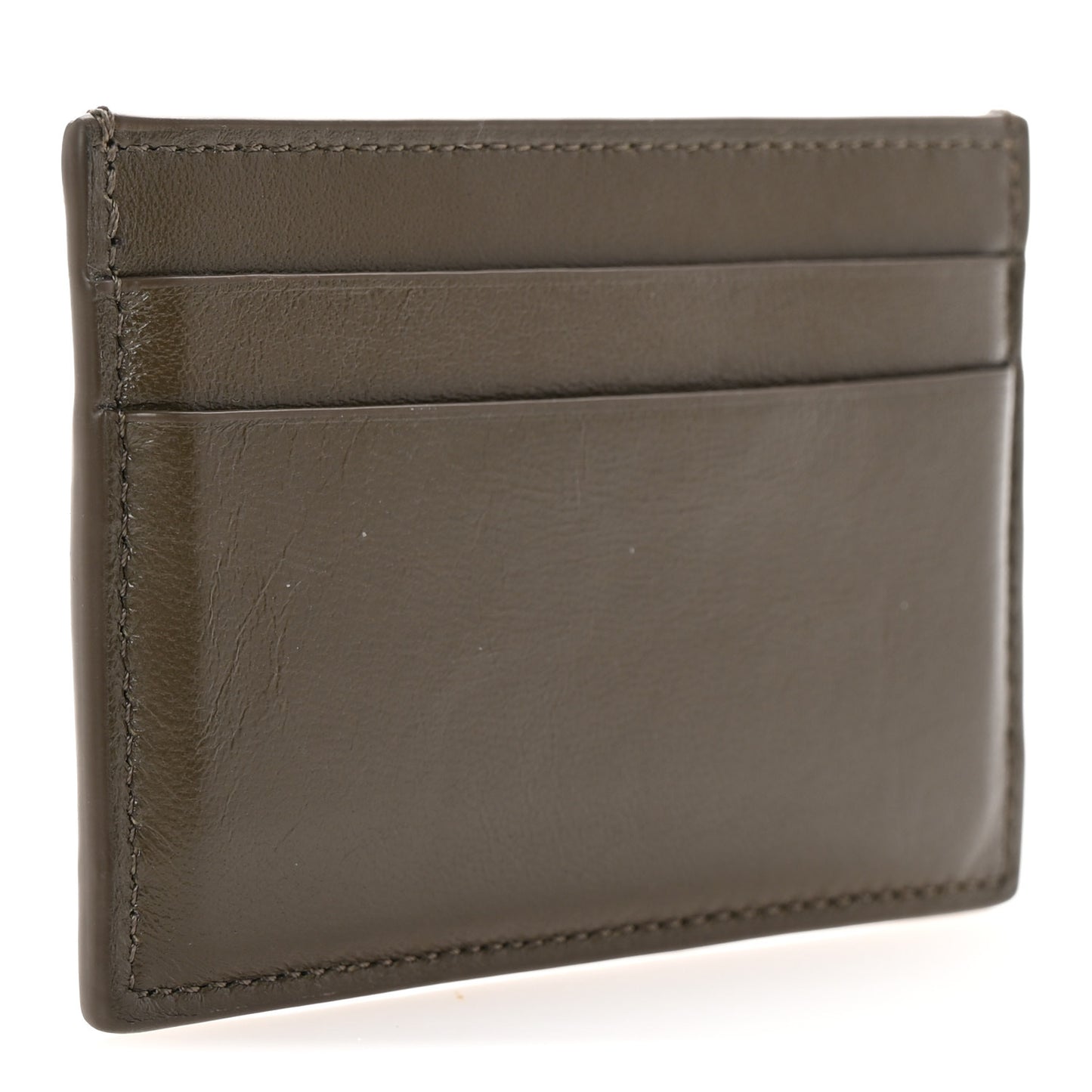 Shiny Nappa Calfskin Puffer Anagram Card Holder Dark Khaki Green