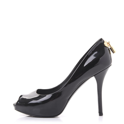Louis Vuitton Patent Oh Really Peep Toe Pumps 36.5 Black 1 of 9
