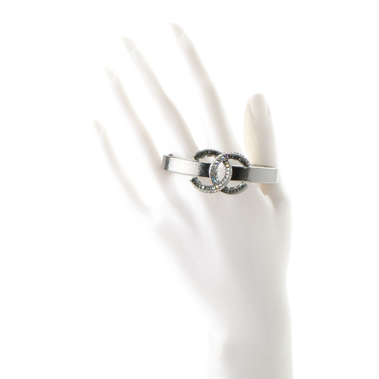 Chanel Hammered Ruthenium Baguette Crystal CC Cuff 2 of 5