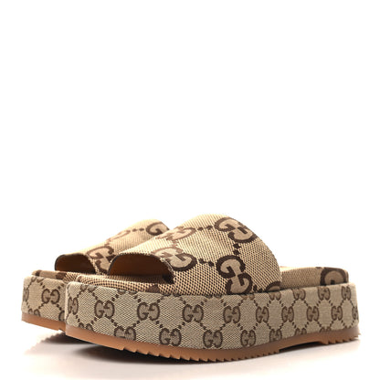 Gucci Monogram Maxi GG Angelina Platform 55mm Slide Sandals 38.5 Camel Ebony 4 of 10