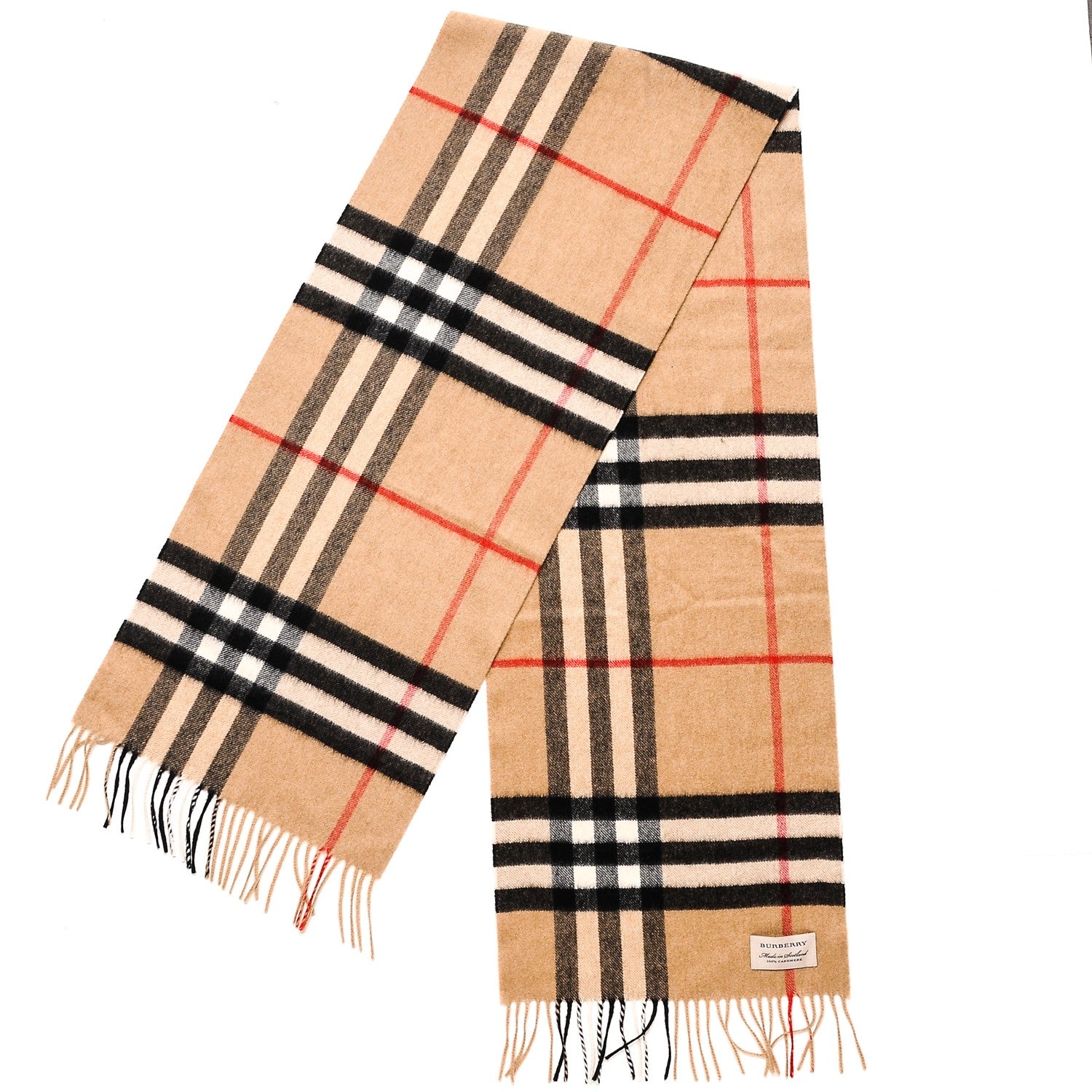 Burberry Cashmere Giant Check Fringe Scarf Camel 1 of 6