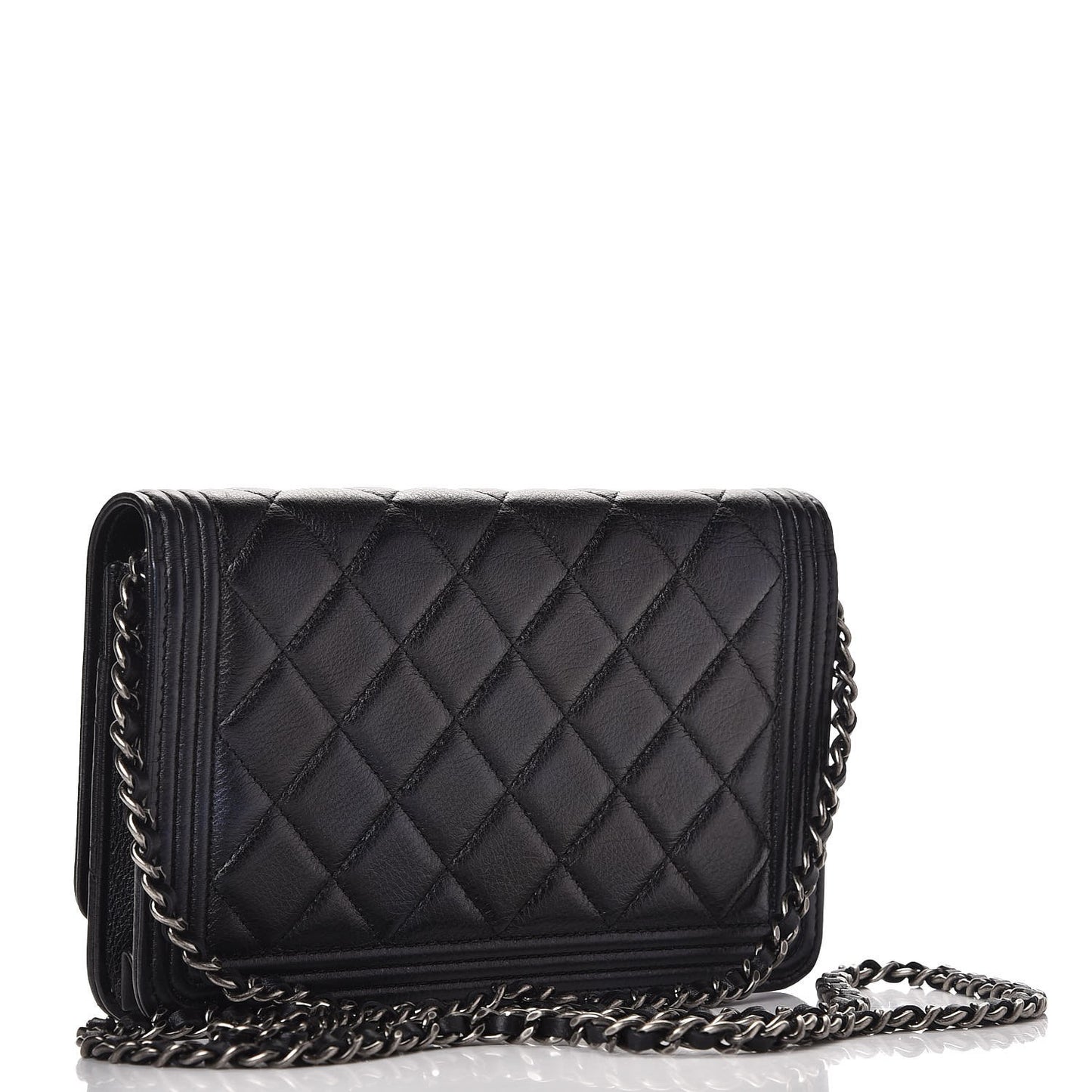 Calfskin Quilted Boy Wallet On Chain WOC Black