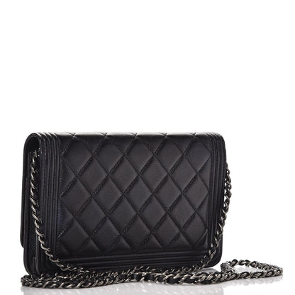 Chanel Calfskin Quilted Boy Wallet On Chain WOC Black 3 of 9