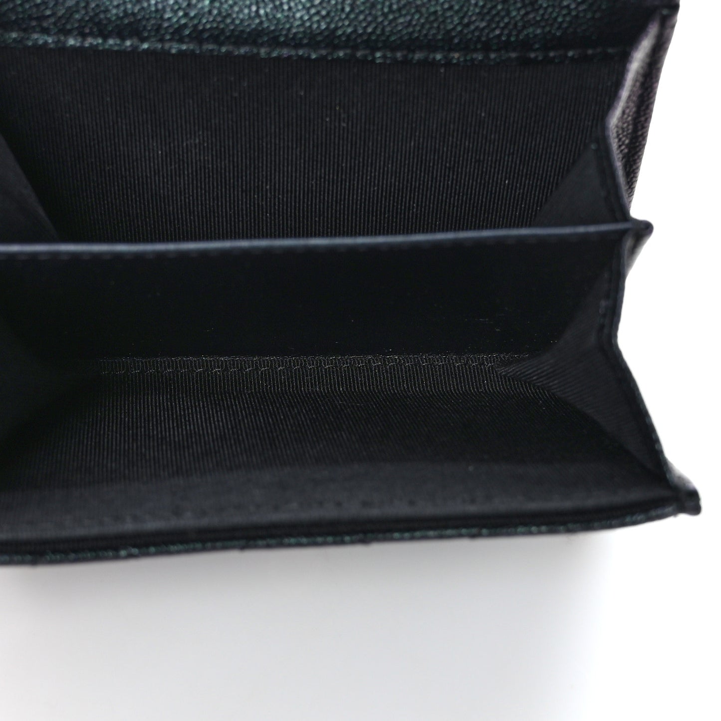 Iridescent Caviar Quilted Flap Card Holder Wallet Black
