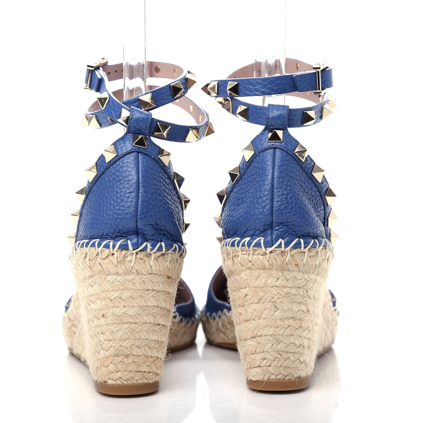Grained Calfskin Rockstud Ankle Wrap Espadrille 15/85mm Wedges 39 Baltique