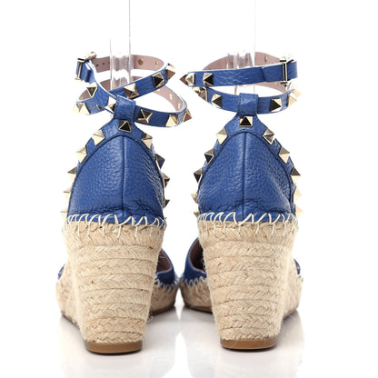 Valentino Garavani Grained Calfskin Rockstud Ankle Wrap Espadrille 15/85mm Wedges 39 Baltique 7 of 10
