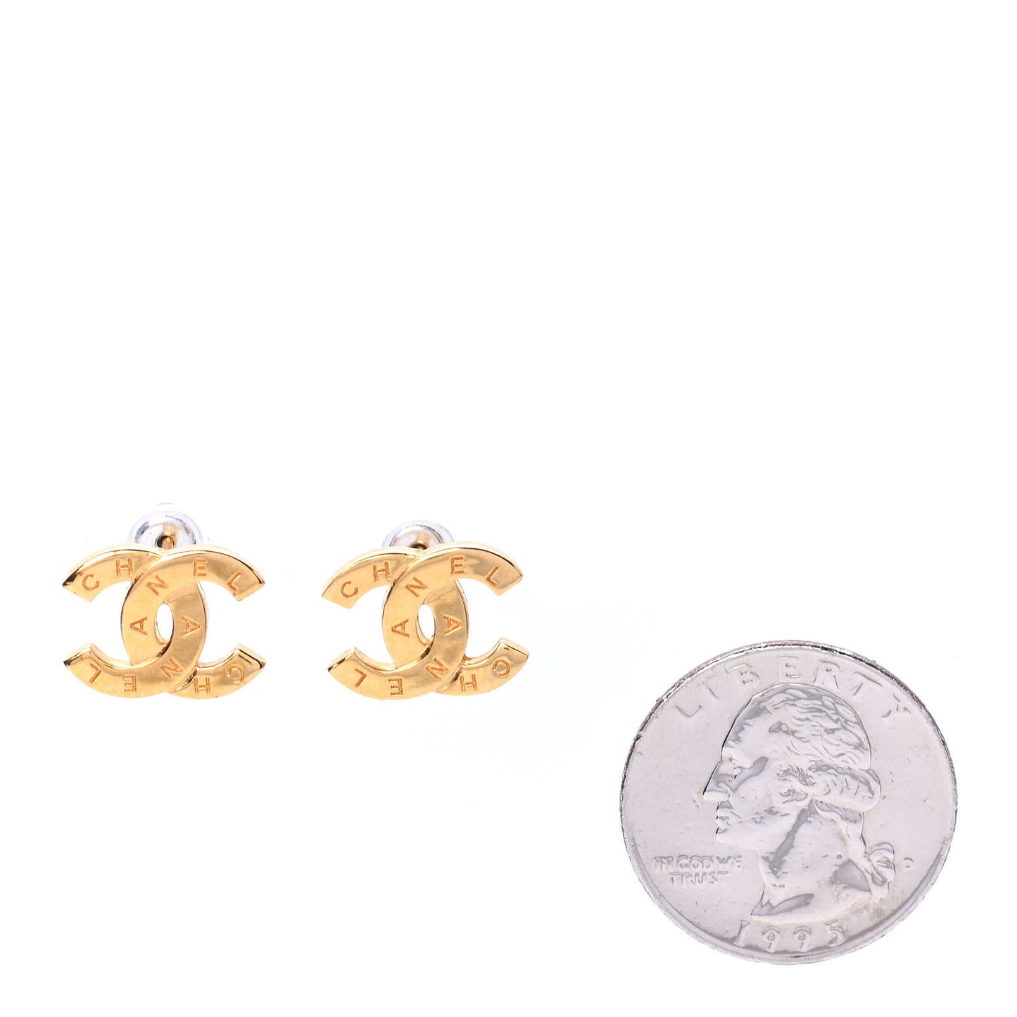 Metal CC Paris Button Stud Earrings Gold