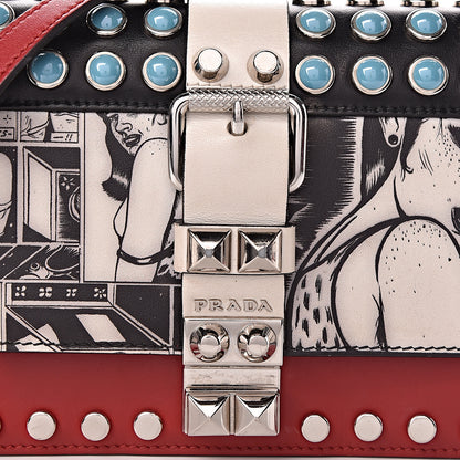 Prada City Calfskin Comic Print Studded Elektra Shoulder Bag Fuoco Black 9 of 12