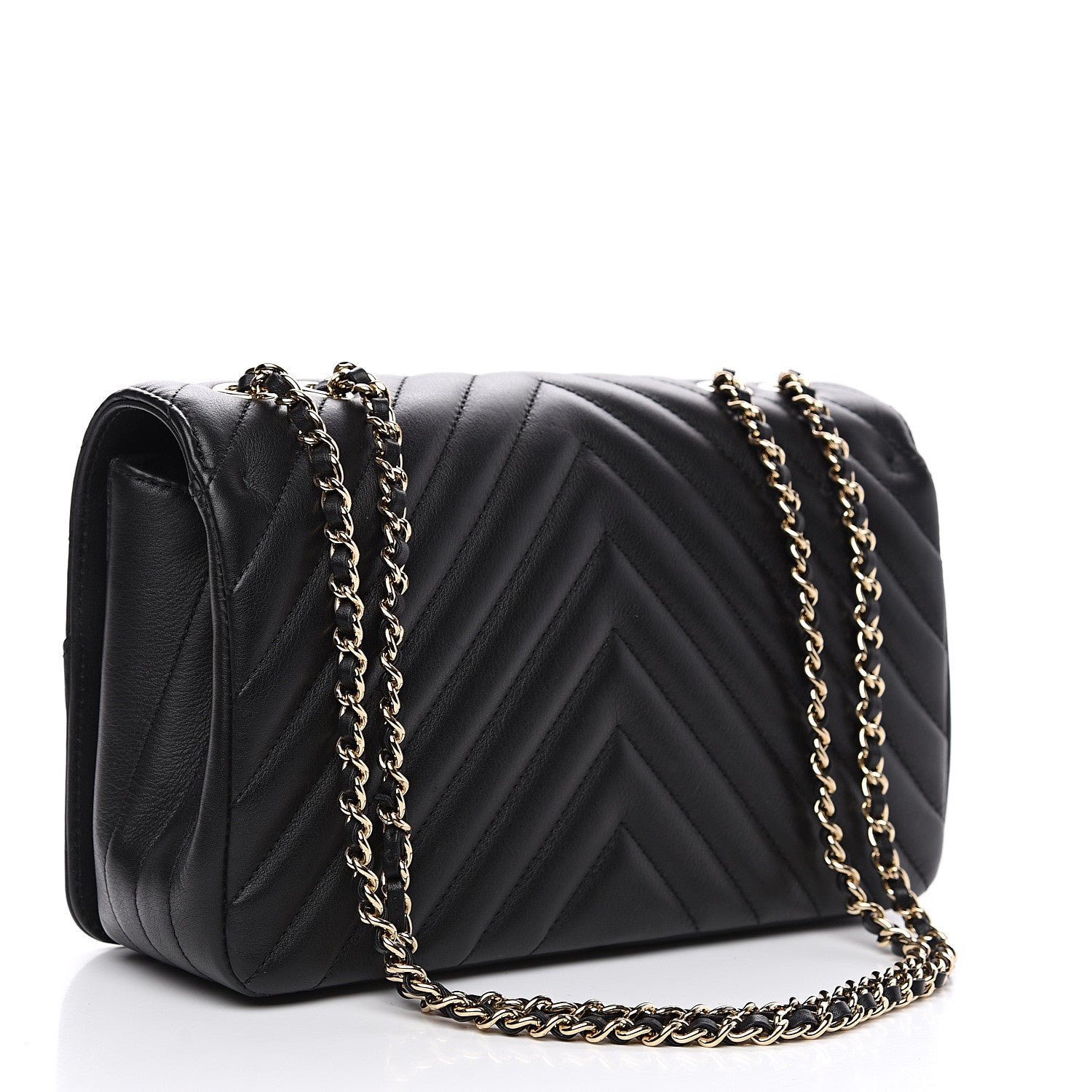 Chanel Calfskin Chevron Quilted Statement Flap Black 2 of 10