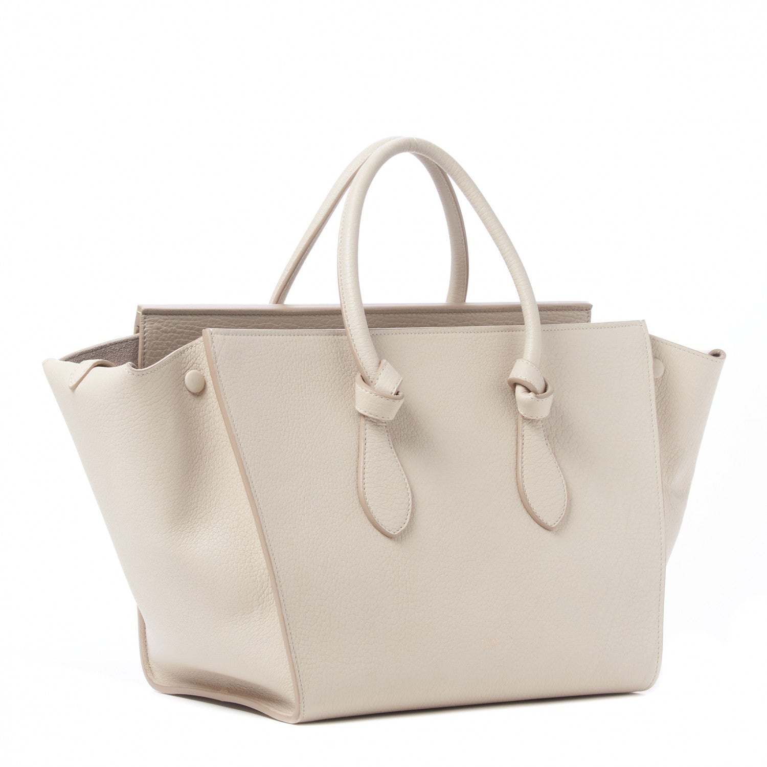 Celine Crisped Calfskin Tie Knot Small Tote Chalk 3 of 8