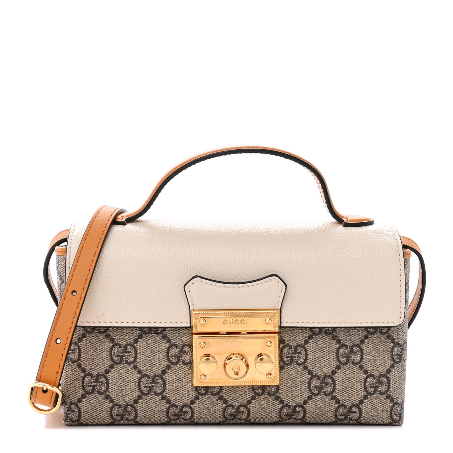 GG Supreme Monogram New Sakai Calfskin Mini Padlock Top Handle Shoulder Bag Beige Ebony Mystic White Sun Oil